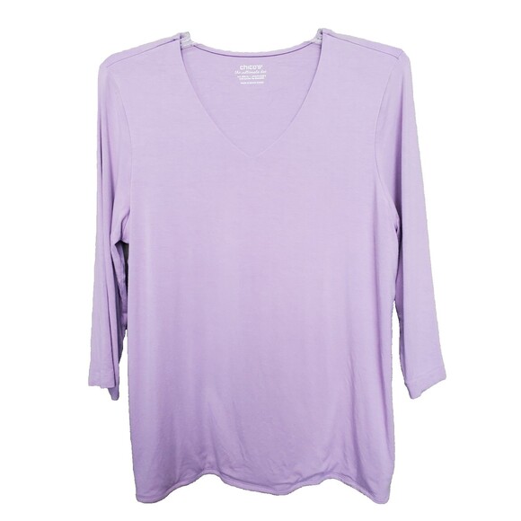 Chico's Touch of Cool Jersey Knit Purple V-Neck 3/4 Sleeve T-Shirt Size 3 (XL) - Picture 1 of 6